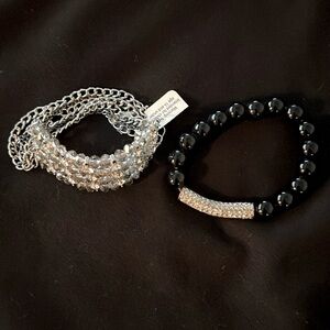 Black Beaded Stretch Bracelet & Four Row Stretch Bracelet with Clear Stones